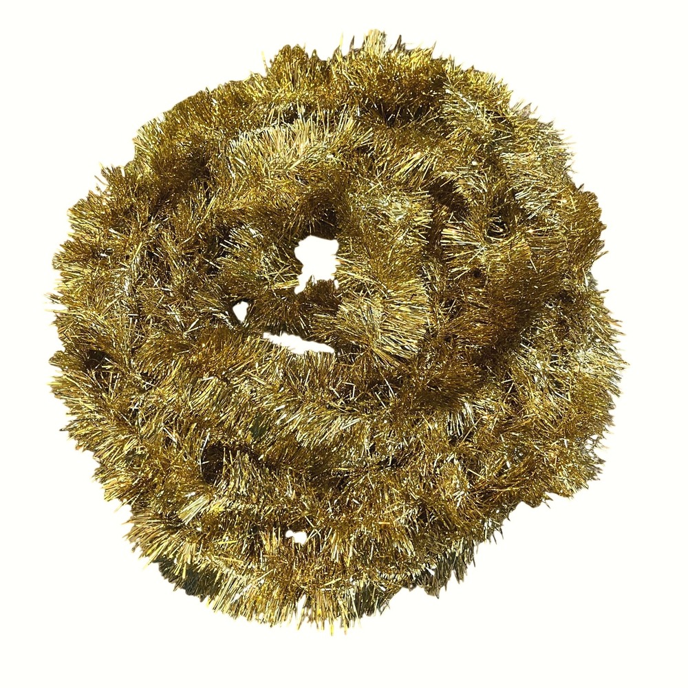 Vtg MCM Christmas Double Glo Tinsel Garland Shiny Soft Fluffy gold‎ 20 ft Long
